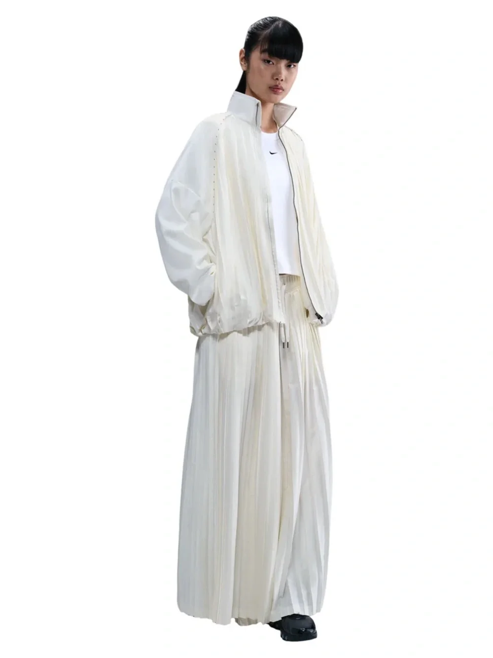 Nike Cream Pleated Bomber Jacket